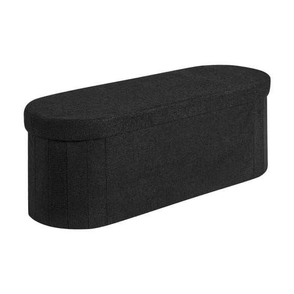 Storage Ottoman Bench, Foldable Teddy Fleece Bench, 660lbs Capacity, End of Bed Ottoman Chest, Living Room Bedroom Entryway, Black