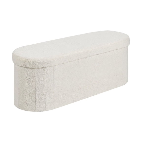 Storage Ottoman Bench, Foldable Teddy Fleece Bench, 660lbs Capacity, Living Room Bedroom Entryway, Beige