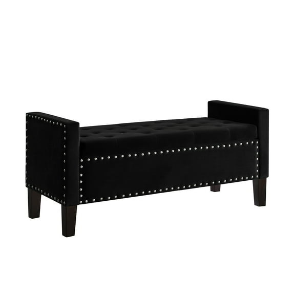 Storage Ottoman Bench,Foot Rest with Legs,48" L End of Bed Bench,Modern Rectangular Button Tufted Bench with Nails Trim,Storage Chest for Living Room,Bedroom,Entryway