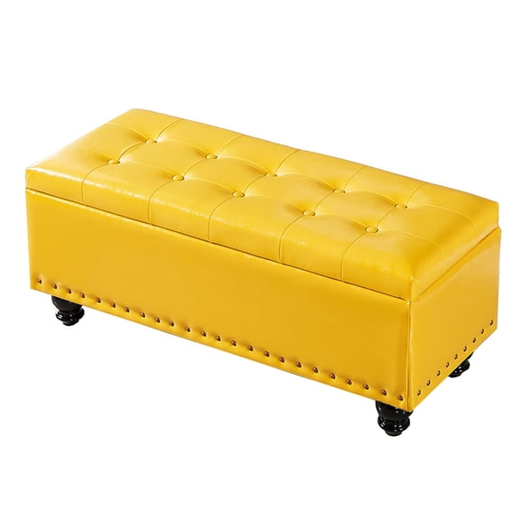 Storage Ottoman Bench Foot Rest With Legs Leather Ottoman With Storage End Of Bed Bench Upholstered Footrest Stool For Living Room, Bedroom, Entryway