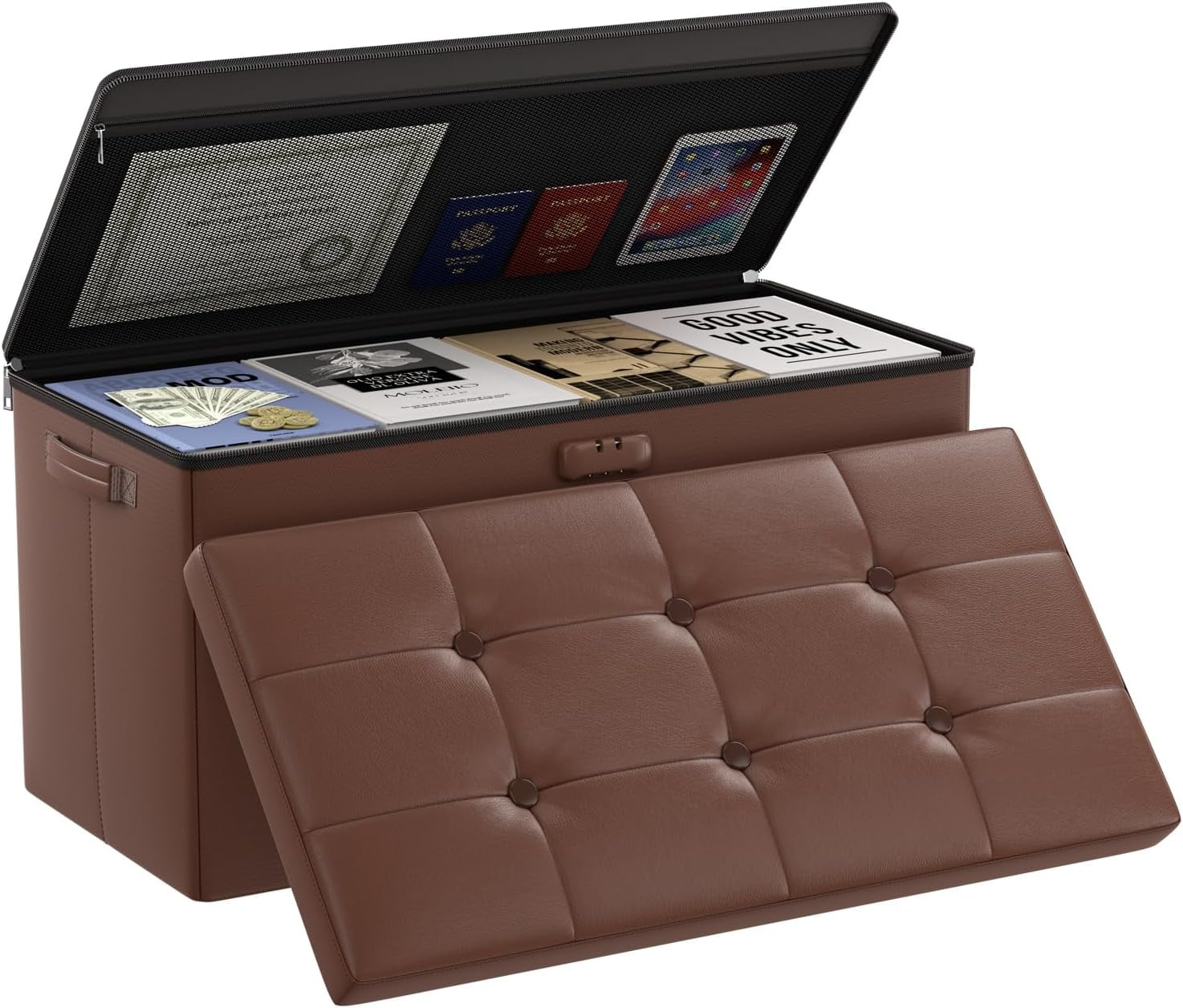 Storage Ottoman Bench with Lock,Fireproof Folding Storage Bench Foot ...