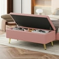 thumbnail image 1 of Storage Ottoman Bench, Modern Corduroy End of Bed Bench with Flip Top Lid and Golden Metal Legs, Comfy Upholstered Entryway Bench with Safety Hinge for Bedroom Living Room, Pink, 1 of 7