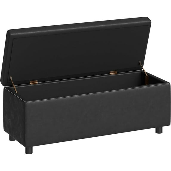 Storage Ottoman Bench, Ottoman Foot Rest, Mid-Century Modern, Synthetic Leather with Stitching, Dual Safety Hinges, 680 LBS Load, End of Bed Bench for Bedroom, Living Room, Entryway