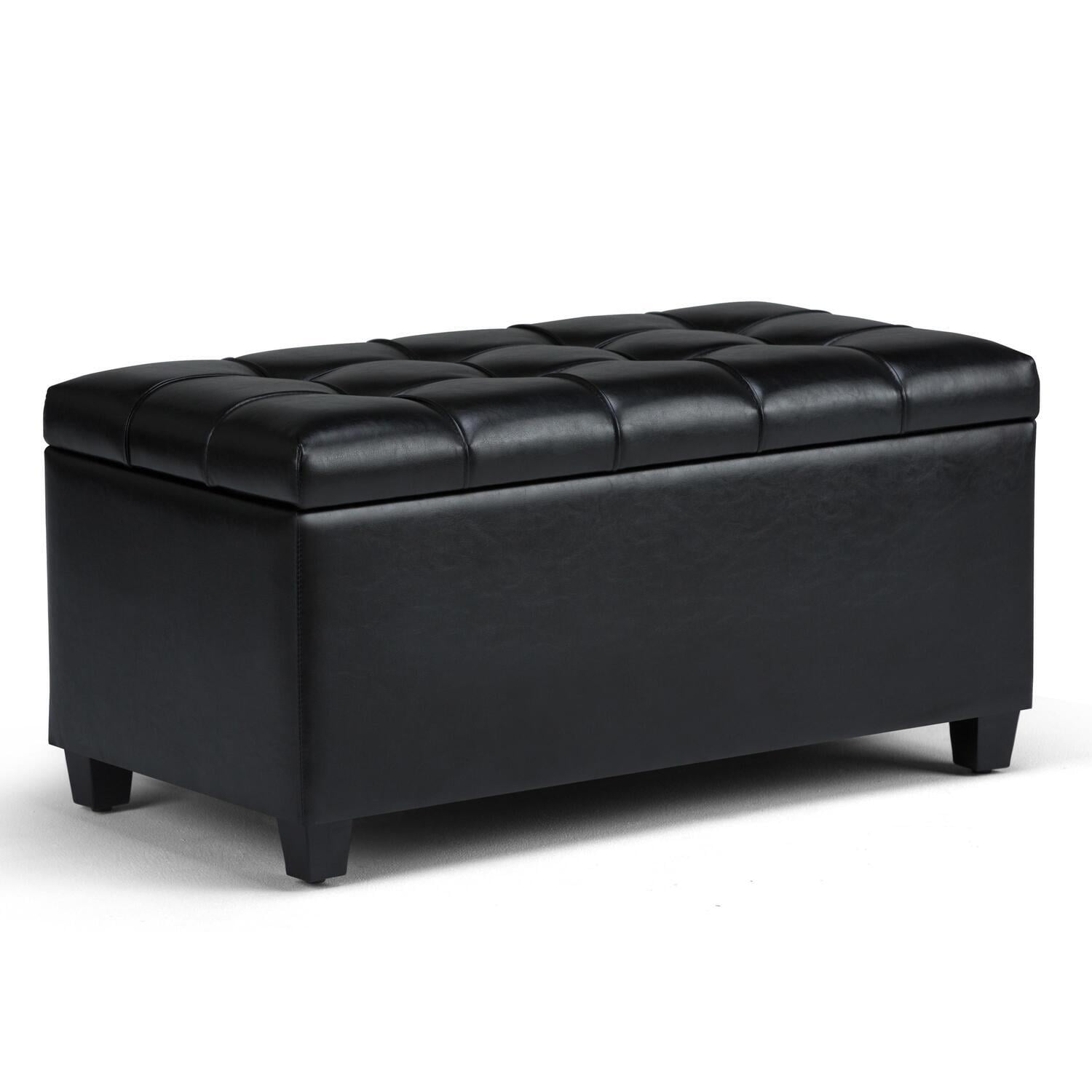 Storage Ottoman Bench - Rectangular Tufted Ottoman with Hidden Storage - Vegan Leather - 33.3" W x 17.5" D x 17.1" H
