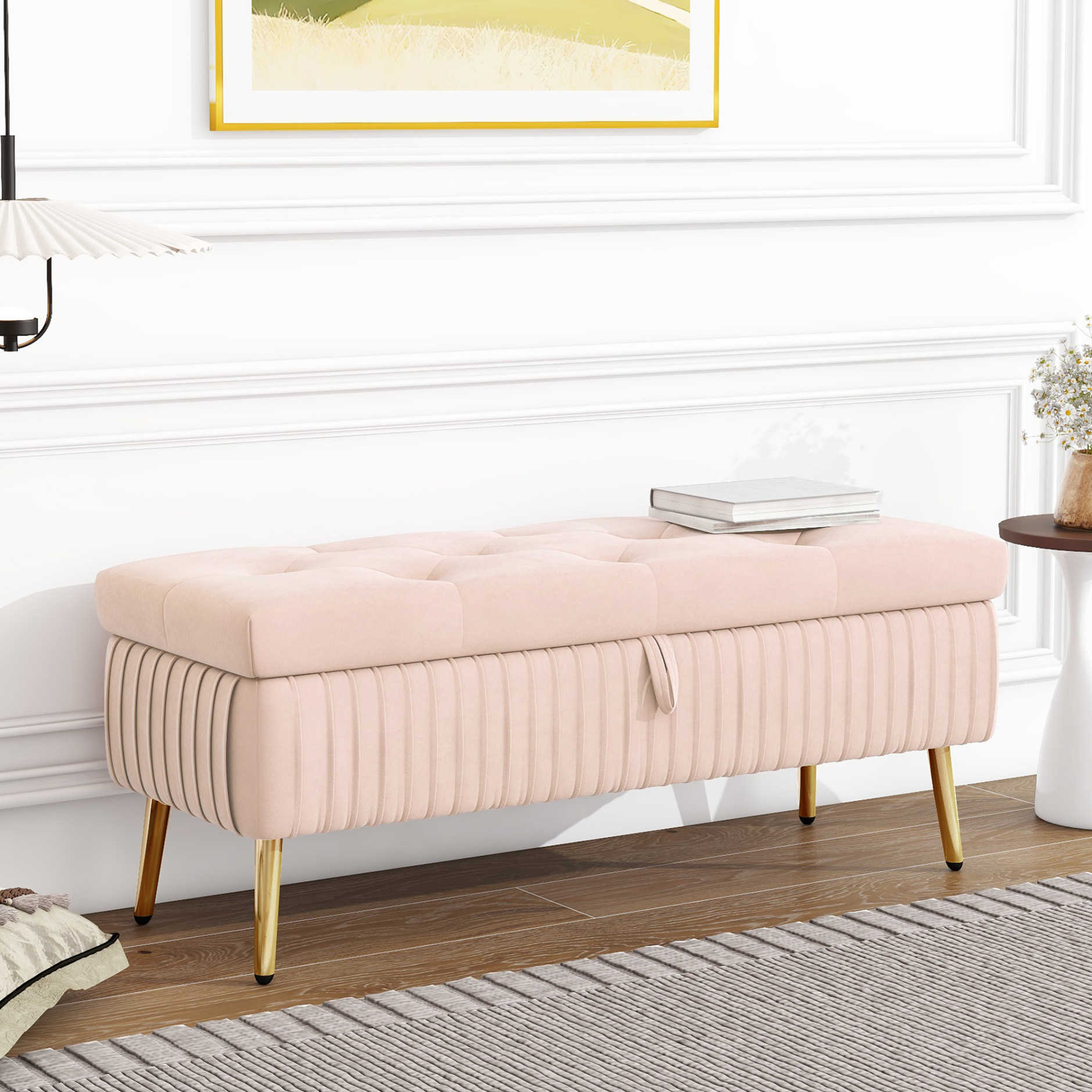 Storage Ottoman Bench with Safety Close Hinge, Modern Upholstered