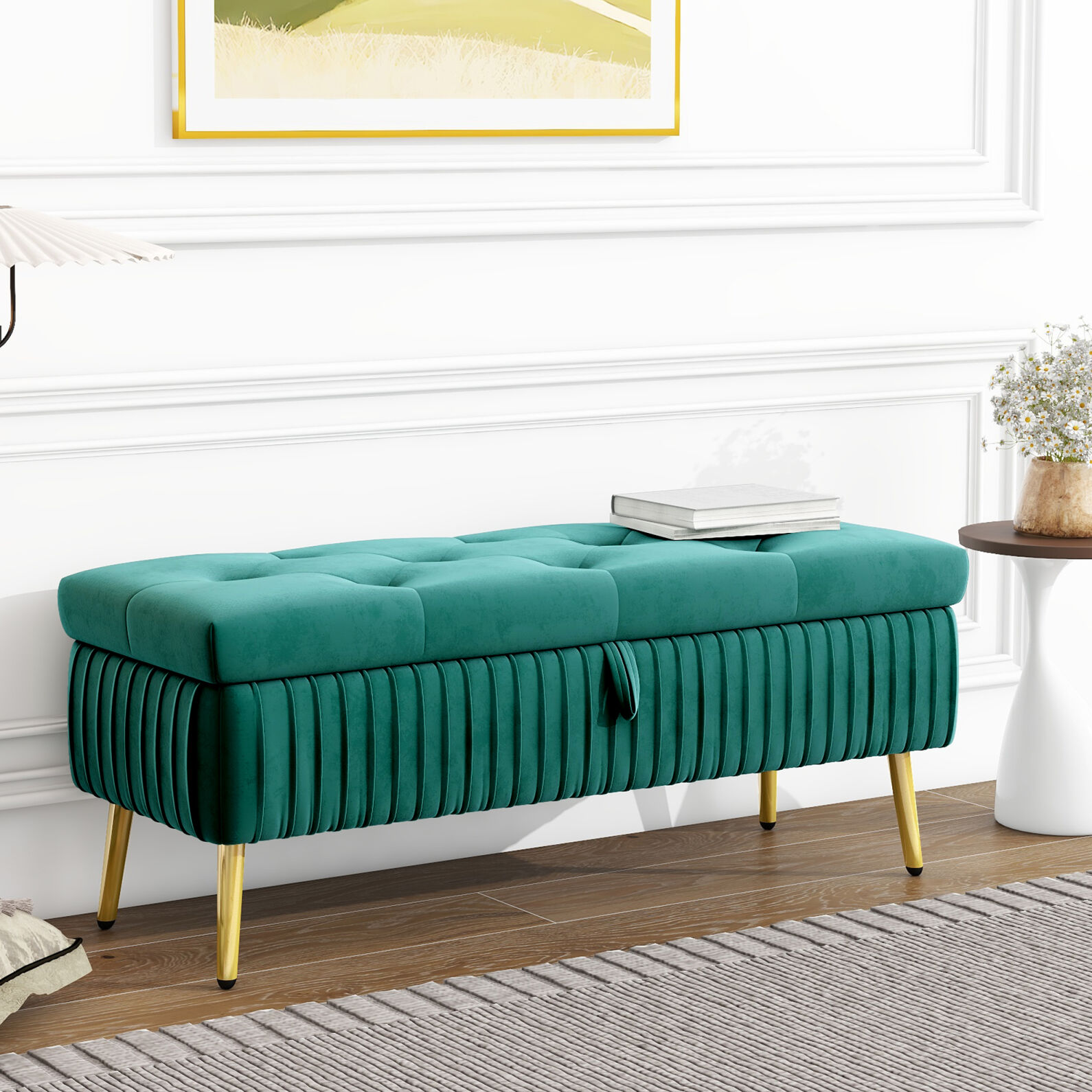 Storage Ottoman Bench with Safety Close Hinge, Modern Upholstered