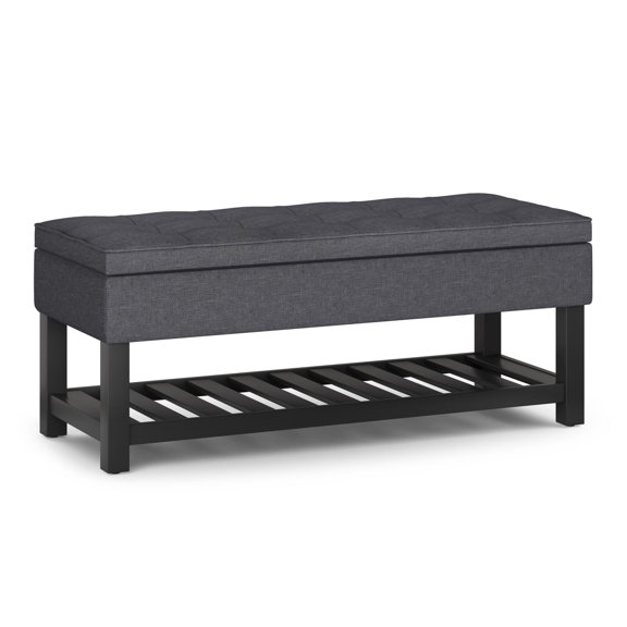 Storage Ottoman Bench - Slate Grey - Multifunctional Entryway Bench with Lift Top & Open Shelf