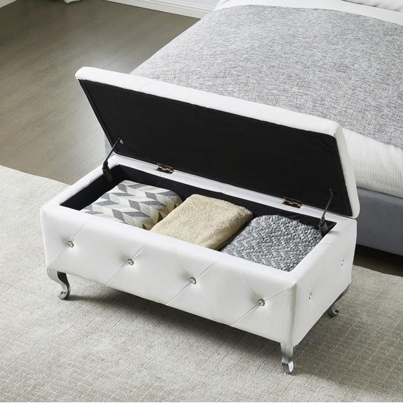 Storage Ottoman Bench, Storage Chest, Foot Rest Stool, Bedroom Bench, Faux Leather Upholstered Storage Bench with Seating for Living Room, End of Bed, Entryway and Family Room (White)