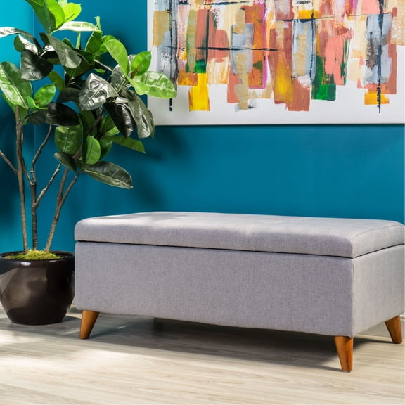 Storage Ottoman Bench | Store Board Games and Have Extra Seating | Fabric and Wood Combination | Keep Living Area Clean