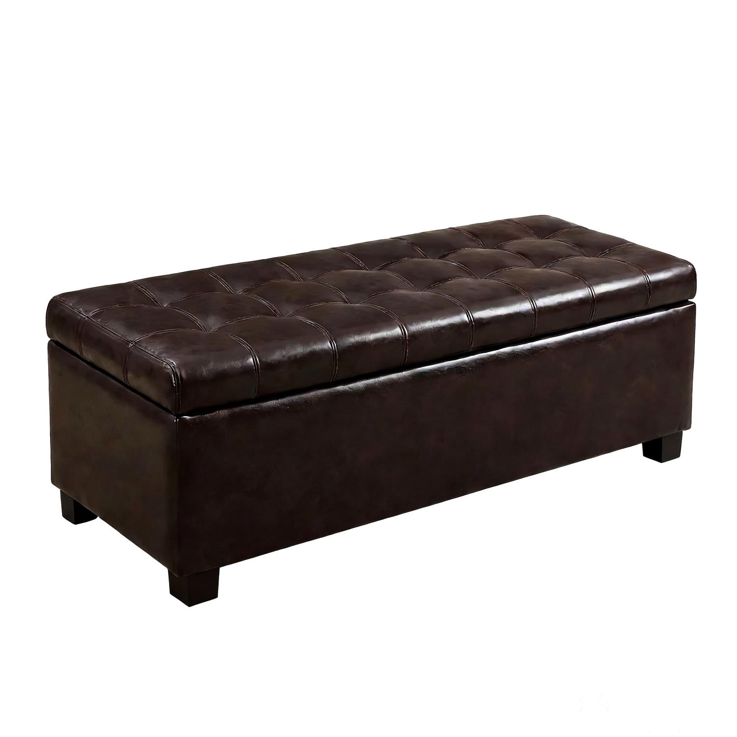 Storage Ottoman Bench, Tufted Ottoman, Bench with Safety Hinges and Wooden Legs, Solid Wood Frame for Bedroom, Entryway, Living Room, 49.75 Inch Wide, Brown