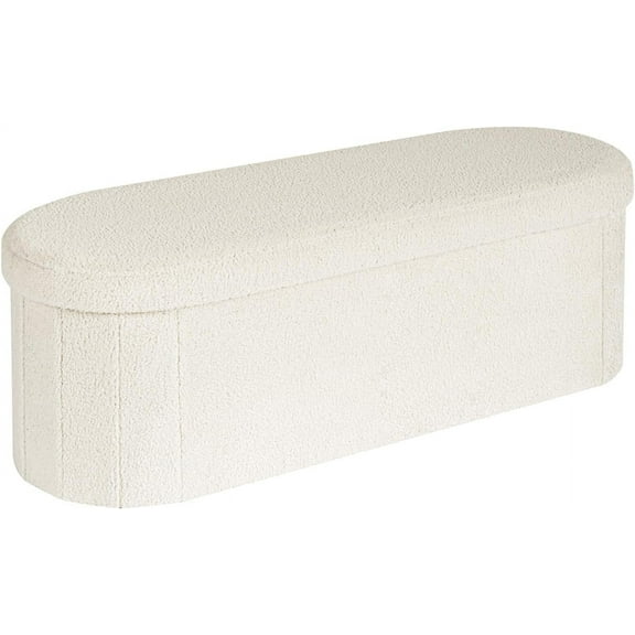 Storage Ottoman Bench Tufted Oval Ottomans Bench Foot Rest, Chest Box Velvet Bench with Storage, 43"x15"x15" (White)