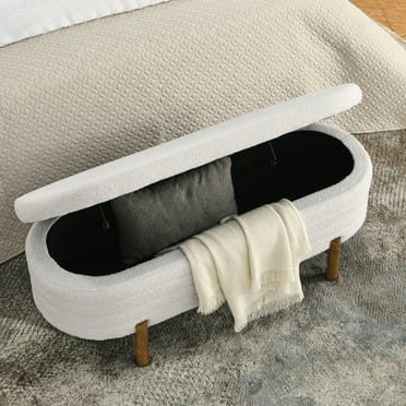 Storage Ottoman Bench, Upholstered Fabric Bed End Storage Bench, End Of Bed Stool Bench Entryway Hallway Bench for Bedroom Living Room Entryway, Beige