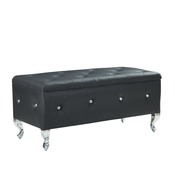 Storage Ottoman Bench, Upholstered Ottoman With Crystal Button, Rectangular Flip Top Foot Rest End Of Bed Bench For Bedroom Living Room Hallway