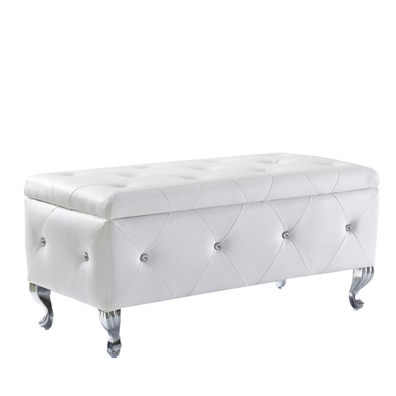 Storage Ottoman Bench, Upholstered Ottoman With Crystal Button, Rectangular Flip Top Foot Rest End Of Bed Bench For Bedroom Living Room Hallway