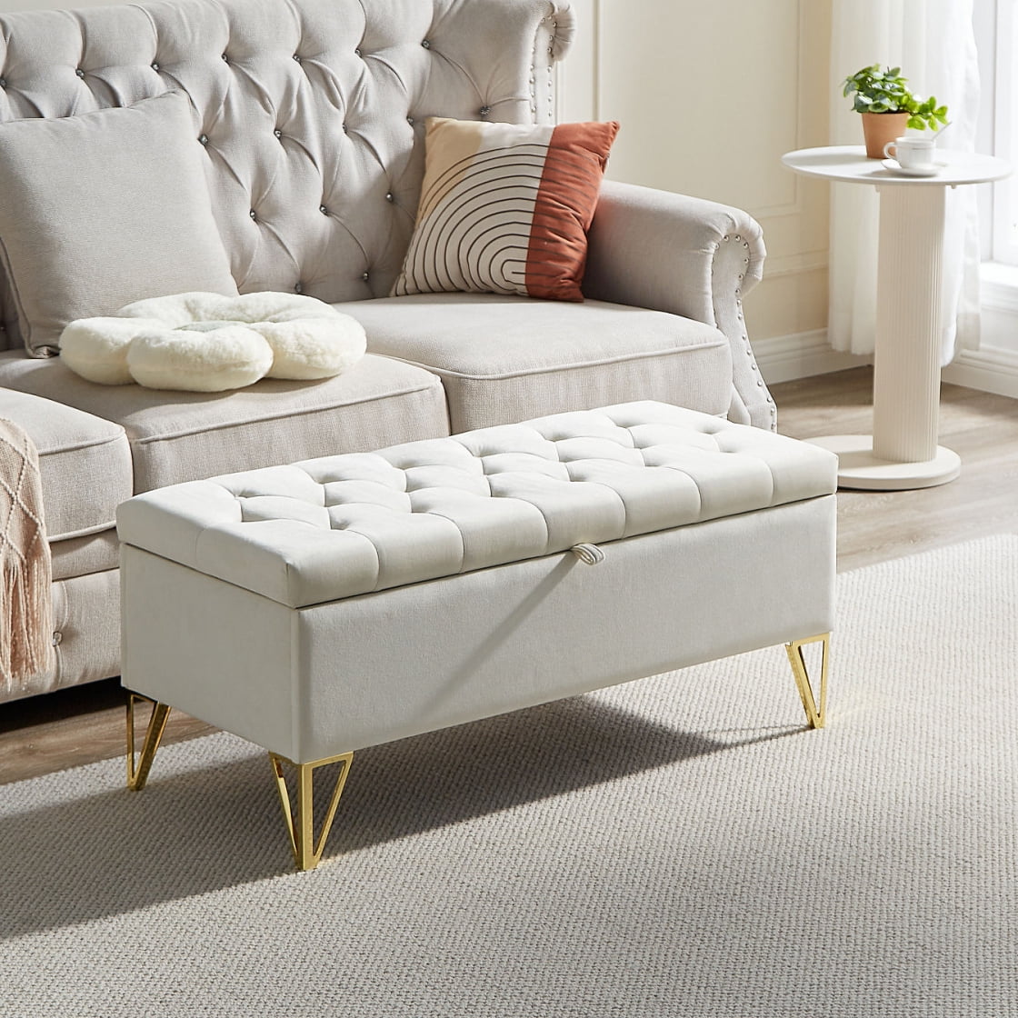 Storage Ottoman Bench, Upholstered Rectangular End of Bed Ottoman Bench,Large Blanket Storage ...