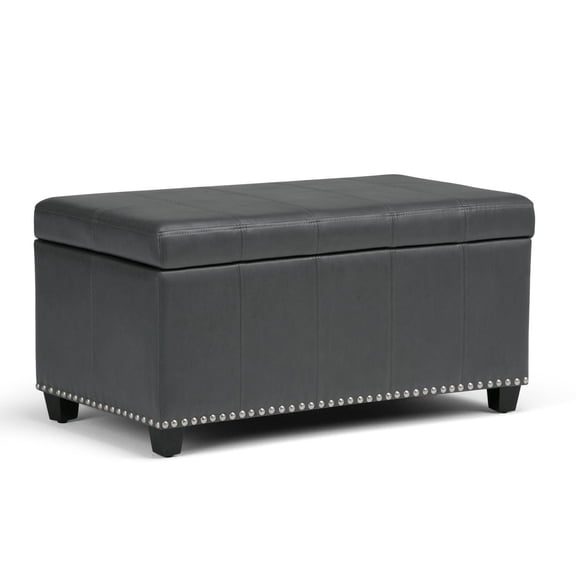 Storage Ottoman Bench - Wide Grey Faux Leather - 33 Inch
