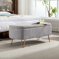 thumbnail image 1 of Storage Ottoman Bench for End of Bed Gold Legs, Modern Ivory White Faux Fur Entryway Bench Upholstered Padded with Storage for Living Room Bedroom, 1 of 9