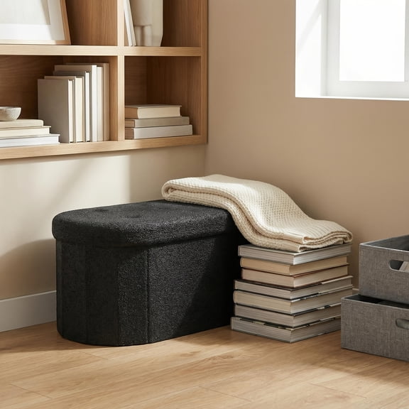 Storage Ottoman Bench with 250 lb Capacity, Folding Foot Rest Stool Black 43 Inch for Living Room