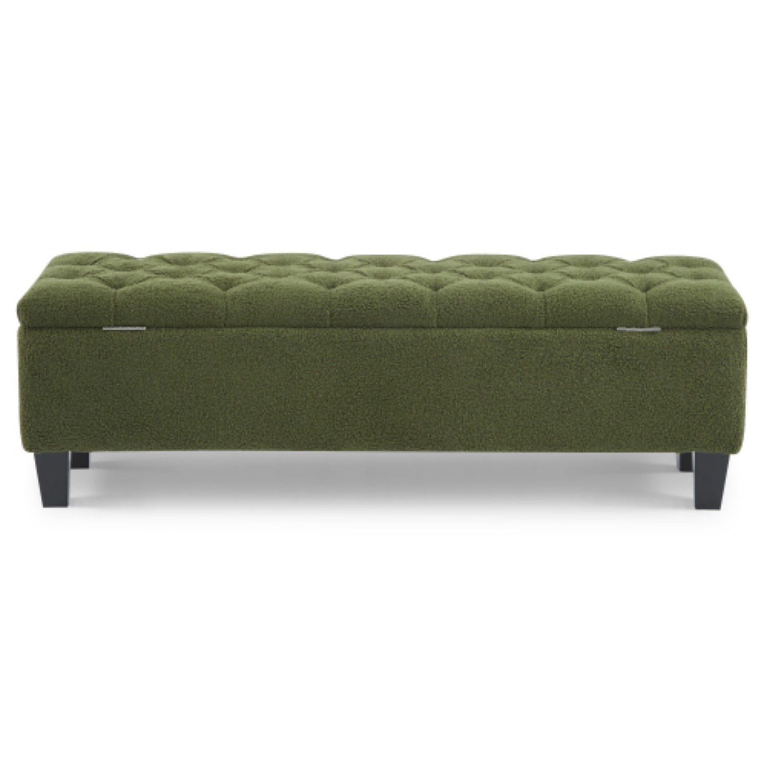Storage Ottoman Bench with Hinged Lid, Green PU Upholstered Entryway Bench with Rubber Wood Legs, Bedroom Living Room Bench, 300 lbs