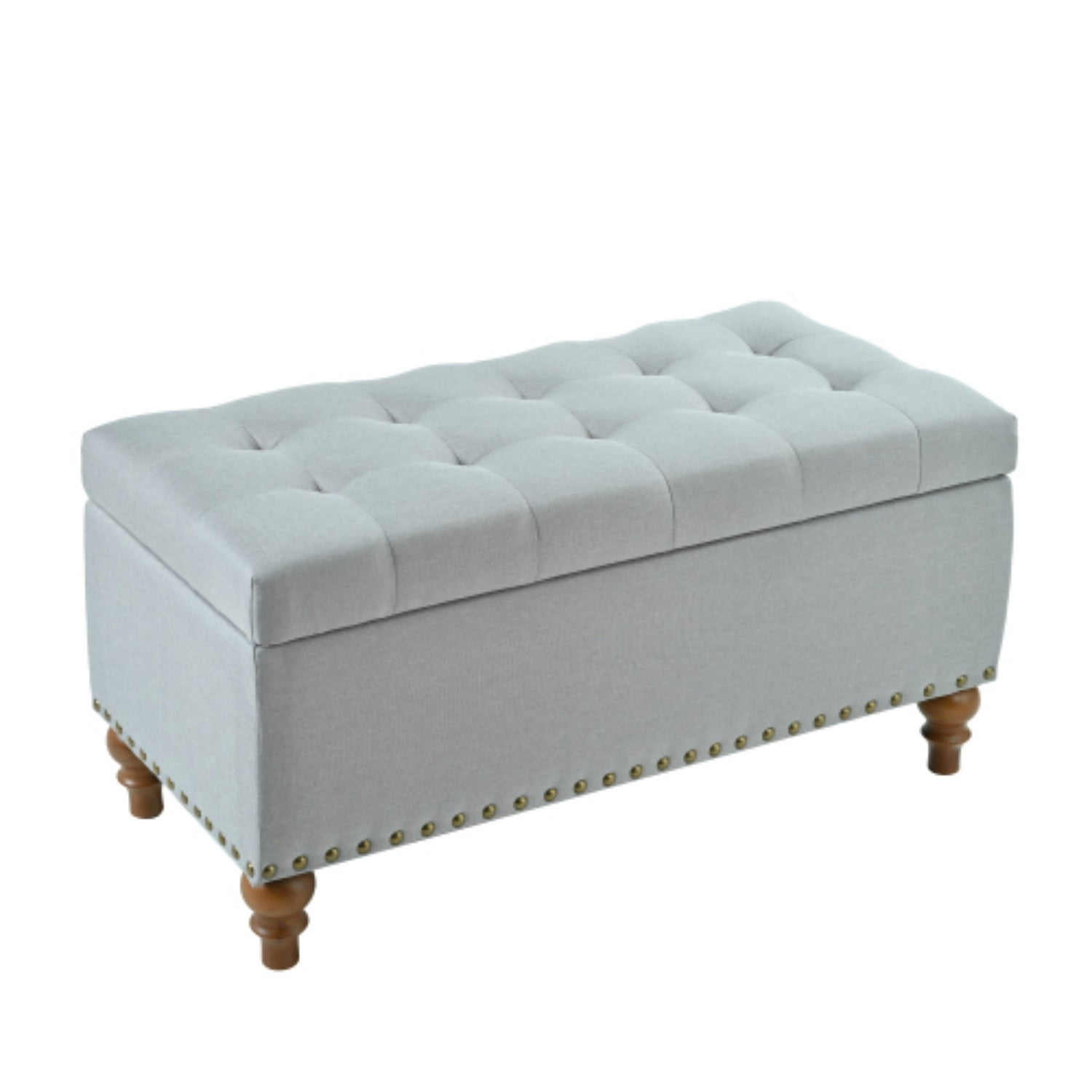 Storage Ottoman Bench with Hinged Lid, Linen Upholstered Footrest with Hidden Storage, Bedroom Entryway Living Room Bench, Grey