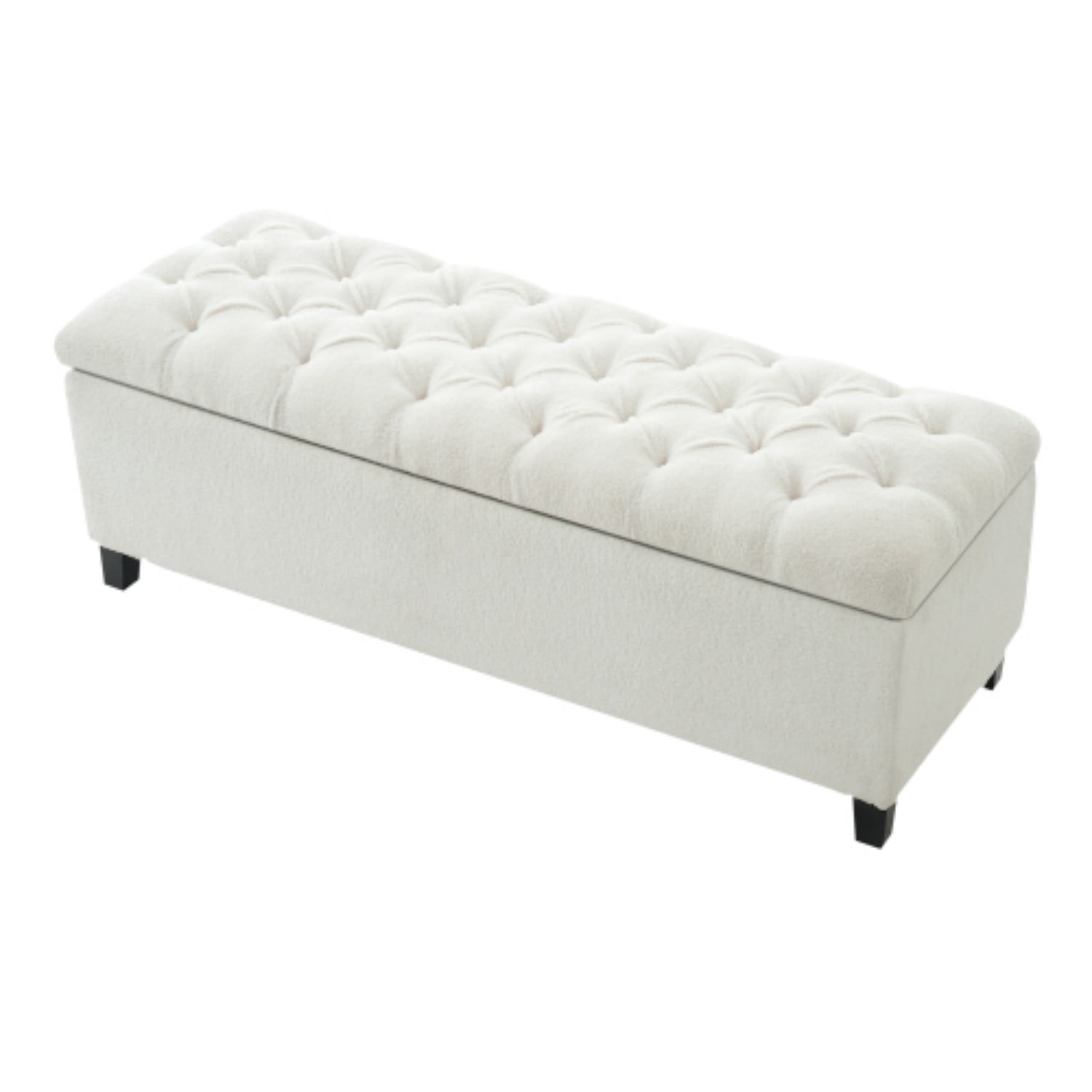 Storage Ottoman Bench with Hinged Lid, White PU Upholstered Entryway Bench with Rubber Wood Legs, Bedroom Living Room Bench, 300 lbs