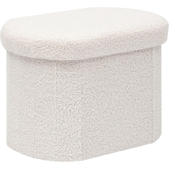 Storage Ottoman Boulce Tufted Oval Small Ottomans Bench Foot Rest with Storage, 16.1"x12.2"x12.2" (White)