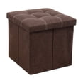 thumbnail image 1 of Storage Ottoman Brown Linen Cube Single Folding Ottoman for Small Space Living Room Entryway, 1 of 7