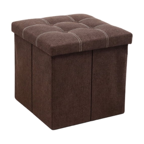 Storage Ottoman Brown Linen Cube Single Folding Ottoman for Small Space Living Room Entryway