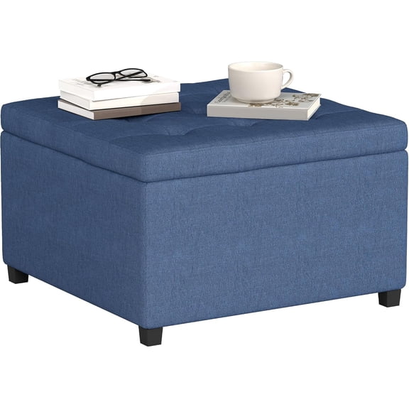 Storage Ottoman Coffee Table with Flip Top Seat Lid, Tufted Upholstered Footstool with Wood Frame for Living Room, Entryway, Bedroom, Blue