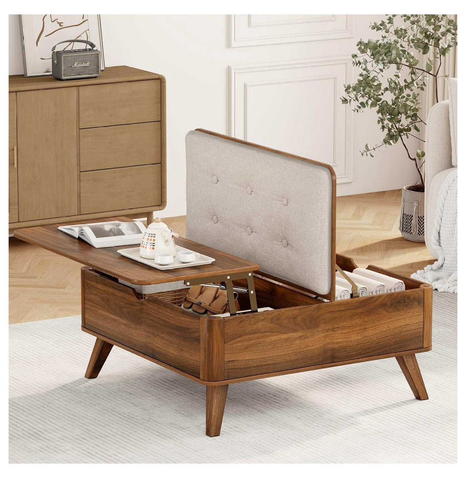 Storage Ottoman Coffee Table with Lift Top, Walnut Brown - Modern ...