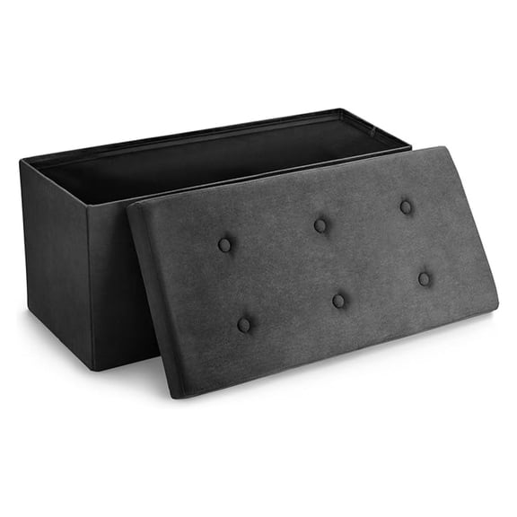 Storage Ottoman Collapsible/Folding Chest with Cover Perfect Toy and Shoe Chest, Hope Chest, Pouffe Ottoman, Seat, Foot Rest, Contemporary Faux Suede (Black)