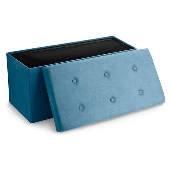 Storage Ottoman Collapsible/Folding Chest with Cover Perfect Toy and Shoe Chest, Hope Chest, Pouffe Ottoman, Seat, Foot Rest, Contemporary Faux Suede (Teal)