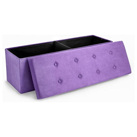 Storage Ottoman Collapsible/Folding Chest with Cover Perfect Toy and Shoe, Hope Chest, Pouffe Seat, Foot Rest, Contemporary Faux Suede () Purple Large (15 x 43 x 15)