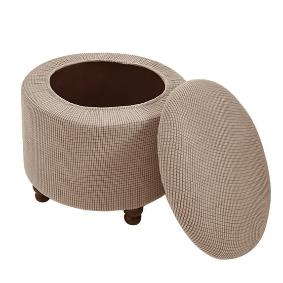 Storage Ottoman Cover, Slipcover For Ottoman, Footstool Cover With Elastic Bands Washable -Khaki-1pcs