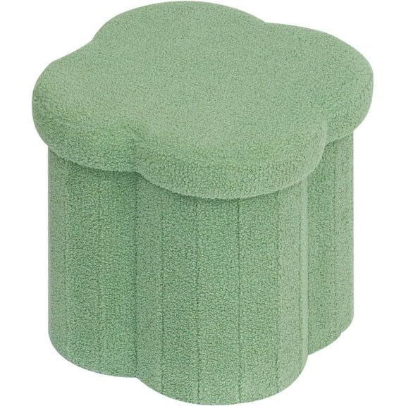 Storage Ottoman Cube, Flowers Shaped Ottomans with Storage Foot Stool Footrest, Boucle Ottoman Seat for Dorm Room, Faux Teddy Fur, Green 15"x15"x15"