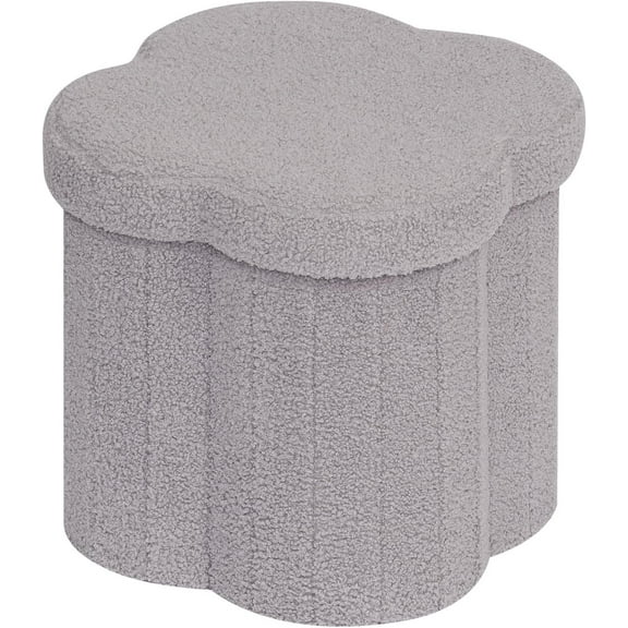 Storage Ottoman Cube, Flowers Shaped Ottomans with Storage Foot Stool Footrest, Boucle Ottoman Seat for Dorm Room, Faux Teddy Fur, Grey 15"x15"x15"