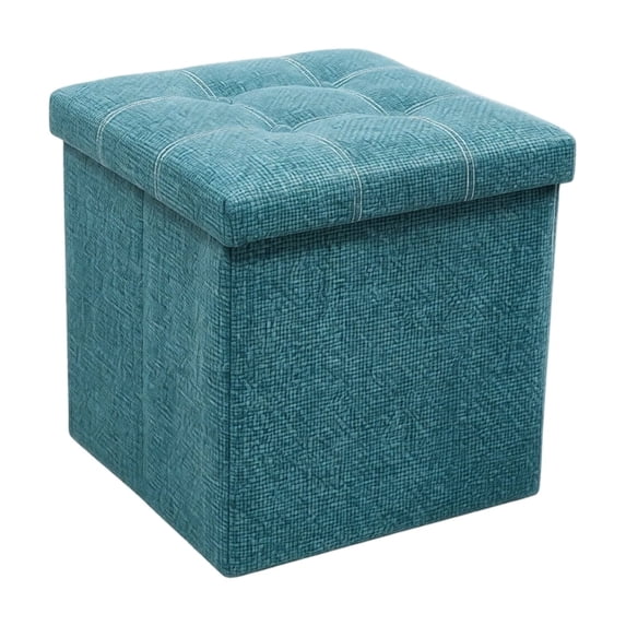 Storage Ottoman Cube Folding Teal Fabric for Small Space Living Room Use