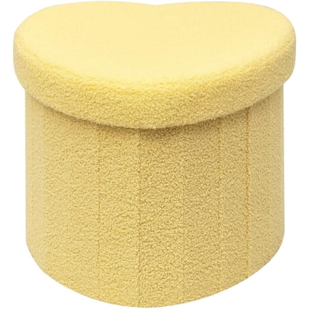 Storage Ottoman Cube, Heart Shaped Ottomans with Storage Foot Stool Footrest for Lving Room, Boucle Ottoman Seat for Dorm Room,Faux Teddy Fur, Yellow 15"x15"x15"