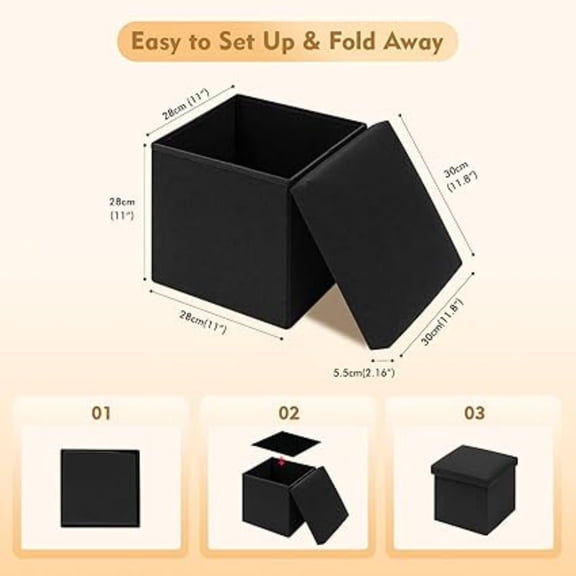 Storage Ottoman Cube, Linen Small Foot Rest Seat,for Living Room, Bedroom, Home Office, Dorm Storage Footrest Black 11.8"x11.8"x11.8"