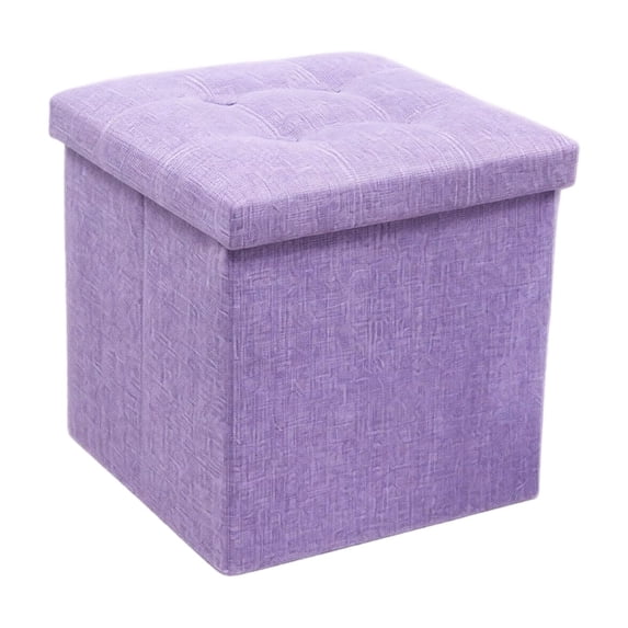 Storage Ottoman Cube Purple Linen Fabric Folding Single Piece for Small Space Entryway Living Room
