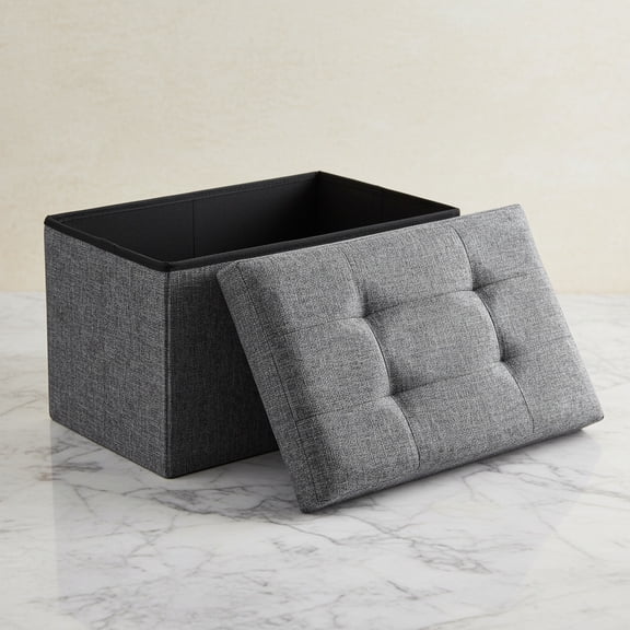 Storage Ottoman Cube Small Footrest Foldable Seat Foot Stools Square Tufted Ottoman Linen Dark Grey
