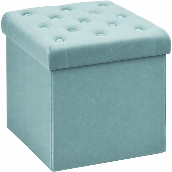 Storage Ottoman Cube Velvet Tufted Folding Ottomans Footstool Rest Seat with Removable Lid (Teal, Medium)