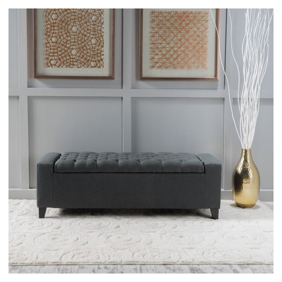 Storage Ottoman - Dark Grey, 51 Wide, Tufted Top - Living Room Footrest, Coffee Table Alternative, Hidden Storage for Blankets & Games