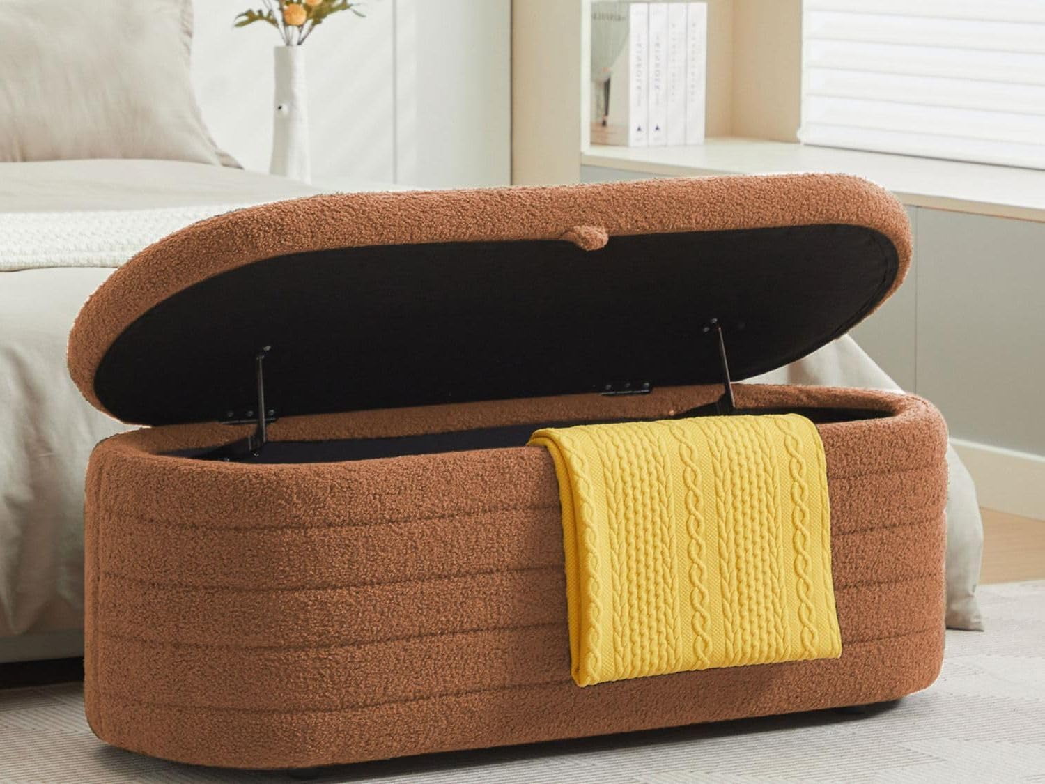 Storage Ottoman End of Bed for Bedroom,45 inch Boucle Upholstered