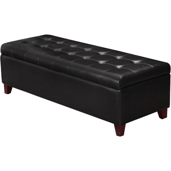Storage Ottoman with Wooden Legs, Upholstered Rectangle Bench for Bedroom and Living Room, End-of-Bed Furniture