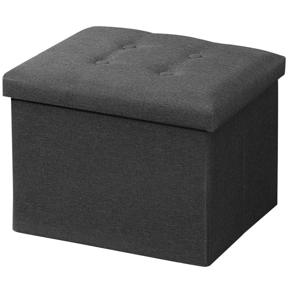 Storage Ottoman Folding Foot Rest Stool, 17 inches Linen Footstool Bench, Short Ottoman Bench, Storage Foot Rest Store, Books, Dark Grey