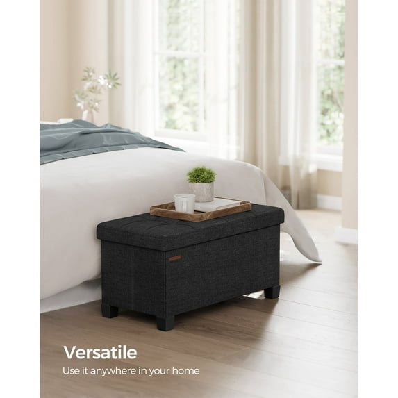 SONGMICS Storage Ottoman, Folding Storage Bench, Ottoman with Storage, Storage Ottoman Bench Black