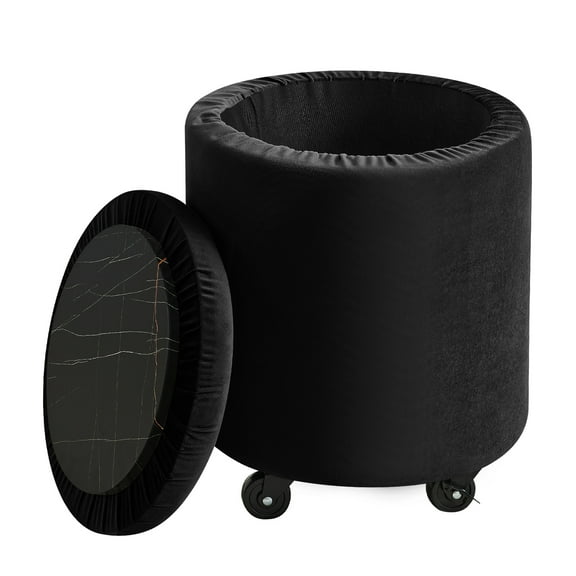 Storage Ottoman Foot Rest Round Footstool Velvet Footrest Multifunctional Rolling Stool Coffee Table Ottoman with Wheels Vanity Stool for Makeup Room Living Room BedroomVelvet Black