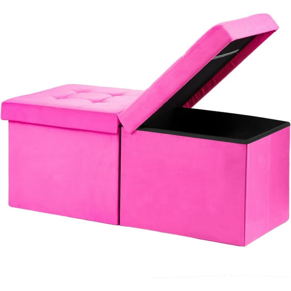 Storage Ottoman Foot Rest Stool, 34 inch Velvet Footstool Bench, Short Ottoman Stool, Small Folding Storage Ottoman Store Books, Records, Rose