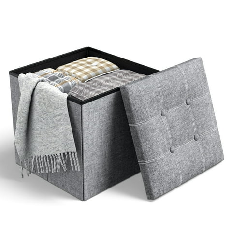 Storage Ottoman, Footrest Stool 15*15*15in, 40L Small Ottoman with Storage, Foldable Ottomans Foot Rest, Footstool Bench for Living Room Bedroom Entryway Stool Gray